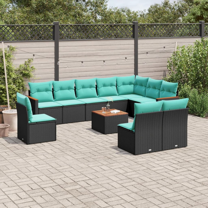  Ensemble de canapé de patio 11 pièces avec coussins en rotin de polyester noir