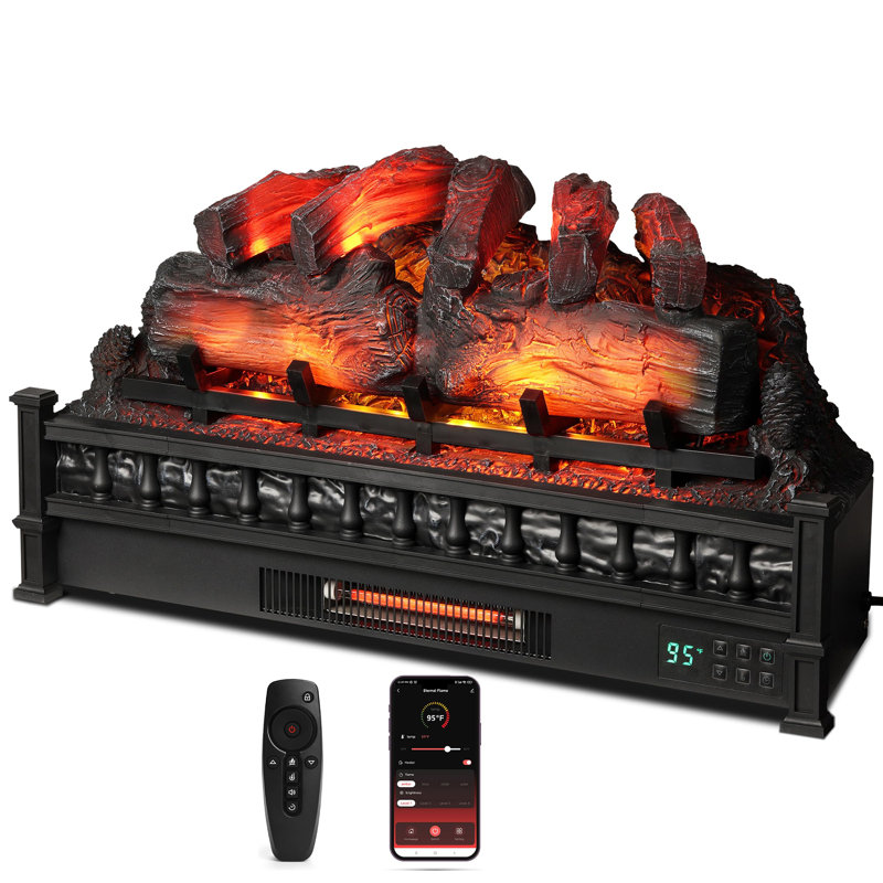 30" WiFi Infrared Quartz Electric Fireplace Log with Sound Crackling, Adjustable Flame Colours, Black