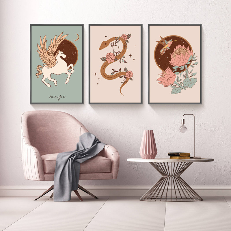 «Magic Dessin», art mural encadré en aluminium - ensemble de 3 reproductions sur toile, H 24,3 po x l 48,3 po x P 1,65 po