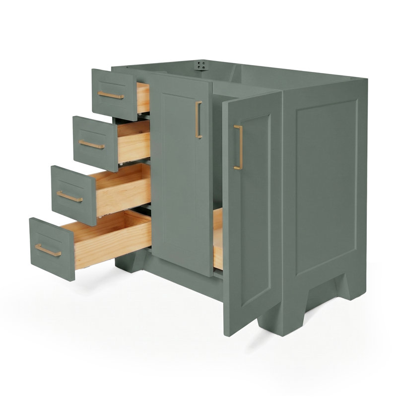 Freitas 36'' Solid Wood Single Bathroom Vanity in Vintage Green, Right Offset Base Cabinet without Top, Vintage Green