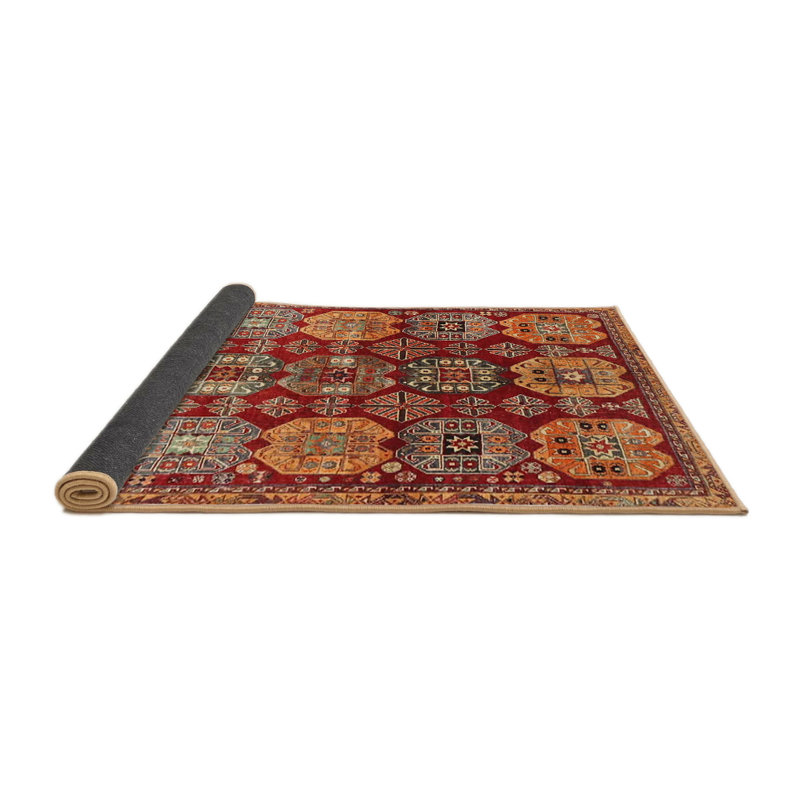 Tapis rouge/jaune traditionnel, Rond 3 pi