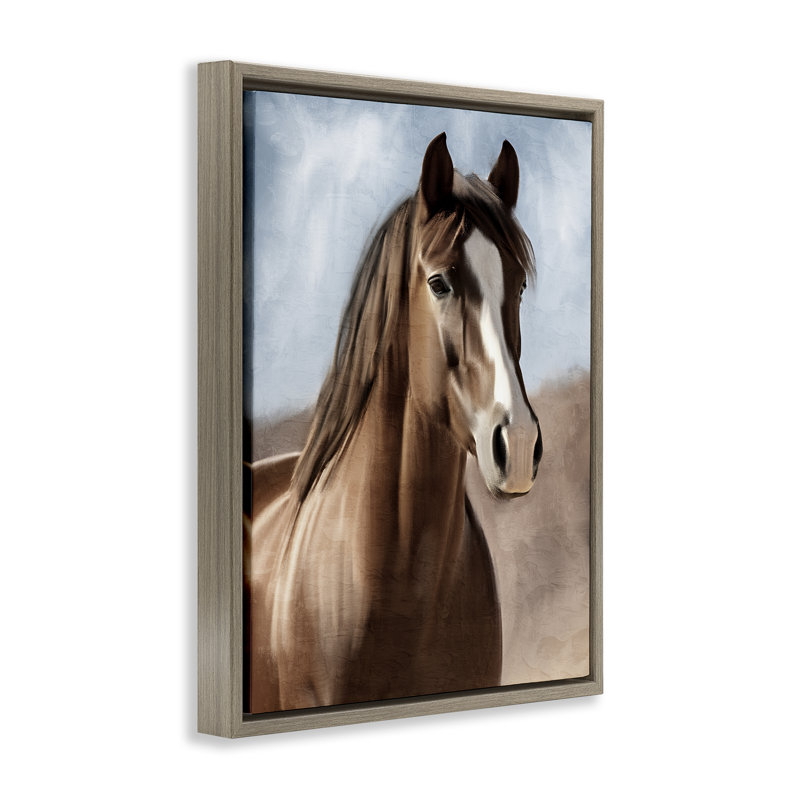 Art mural sur toile encadrée avec cheval, H 31 po x l 25 po, Cadre flottant orme Montalcino