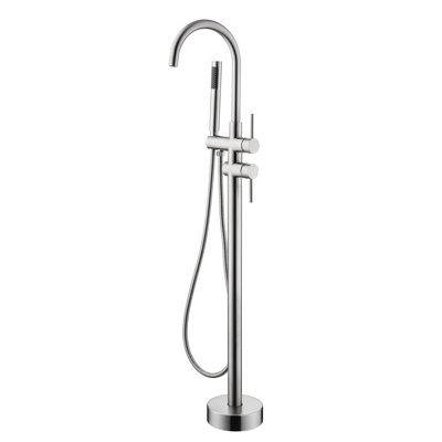 Brushed Nickel Tub Filler With Handheld Shower, 360 Degree Rotatable Spout, Floor Mounted, And Elegant Stainless Steel Nickel, Swivel Mounted Dependable Fixture