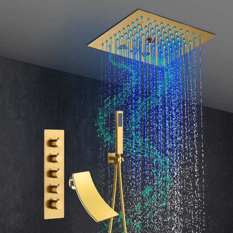 Thermostatic All-In-One Kit with Rough in-Valve, Brushed Gold