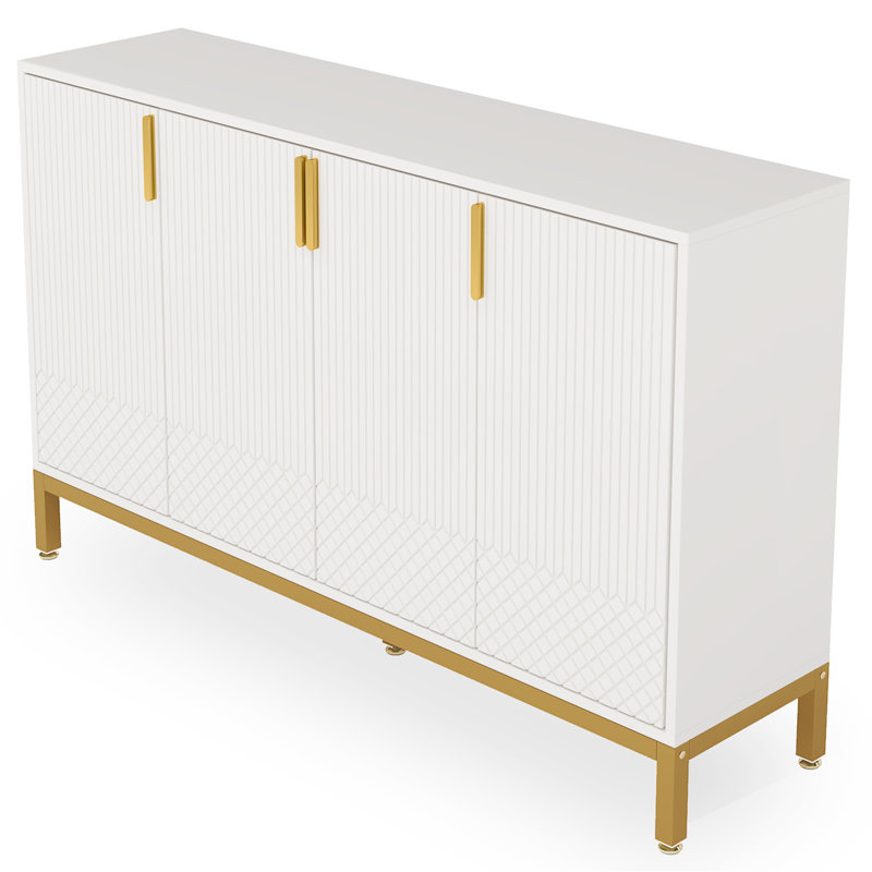 Modern Sideboard Buffet, 59" Luxury Buffet Storage Cabinet With 4 Doors, White/Gold