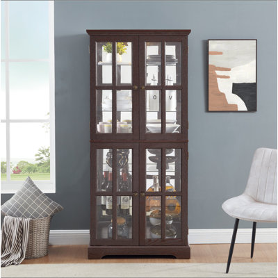 Vitrine Curio, vitrine antique avec portes en verre, tablettes réglables pour objets de collection, vitrine rétro à quatre portes pour la maison ou le bureau, vitrine antique, ampoule E26 incluse