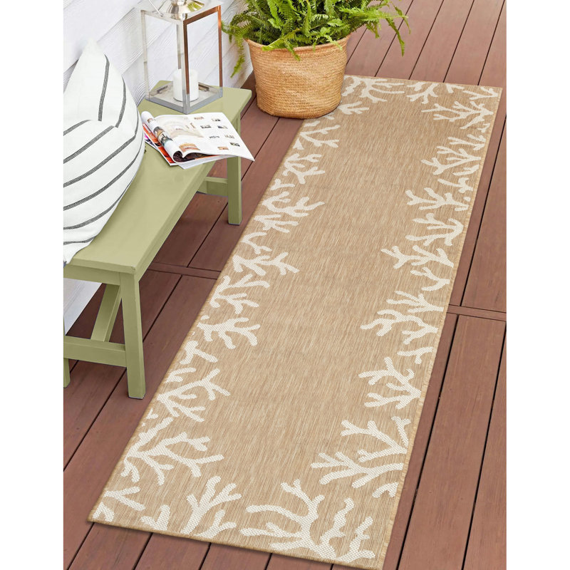 Tapis intérieur / extérieur beige Mancilla, Tapis de couloir : 1 pi 11 po x 7 pi 6 po