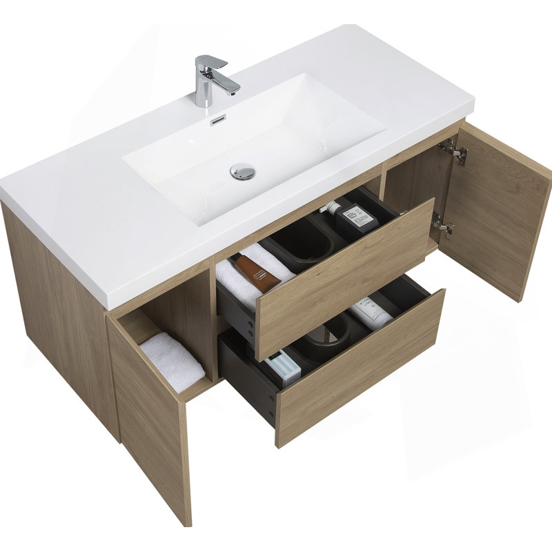 Meuble-lavabo flottant avec lavabo, meuble de rangement mural pour ranger les articles essentiels, conception moderne avec tiroirs à fermeture en douceur