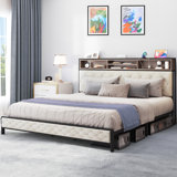 Noise-Reducing Upholstered Storage Bed with Built-In Charging Station