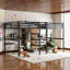 Lit mezzanine simple au-dessus d'un lit simple en métal avec bureau double, armoire, tablettes et prises de courant-1282184620