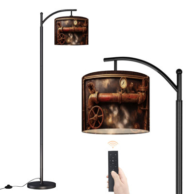 Lampe sur pied à arc avec abat-jour ajustable lampe sur pied vintage Steampunk à 3 températures de couleur à intensité variable avec interrupteur au pied pour chambre à coucher