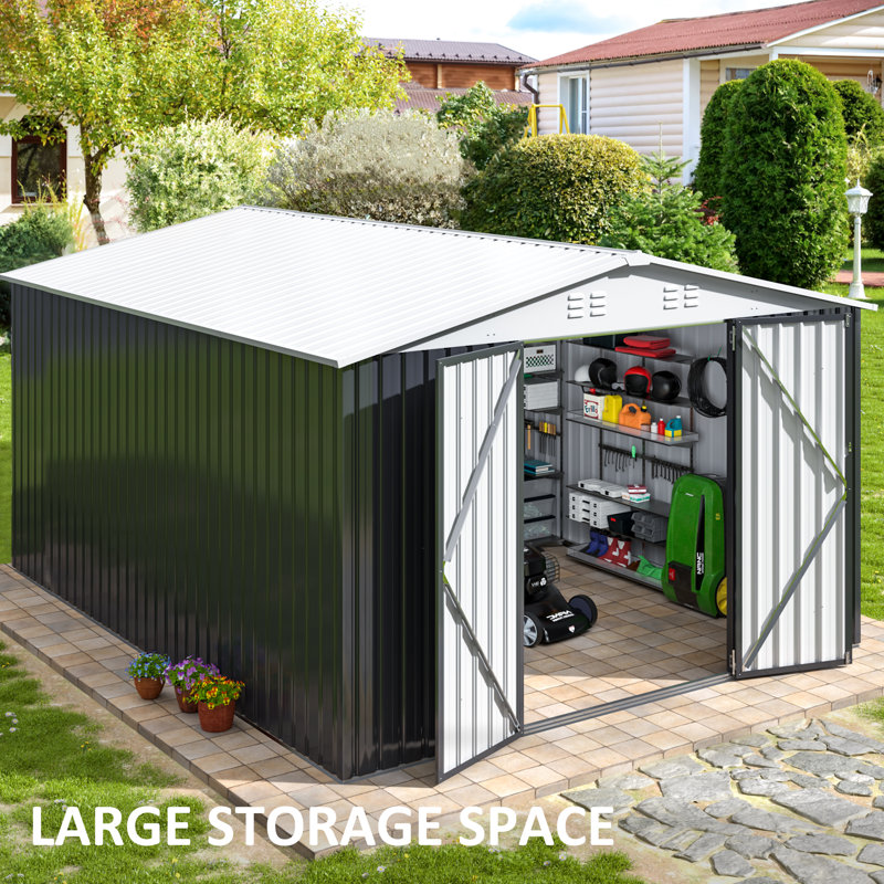 12 ft. W x 10 ft. D Outdoor Metal Shed Storage with Updated Frame Structure and Lockable Doors