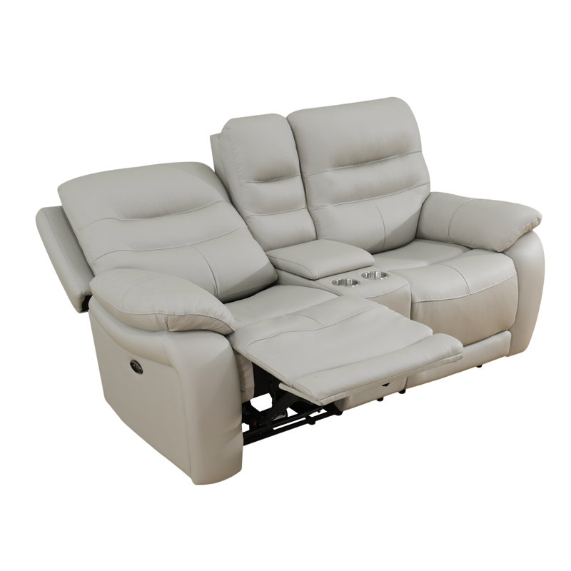 Kircho 76.8'' Genuine Cow Top Leather Pillow Top Arms Power Reclining Living Room Loveseat