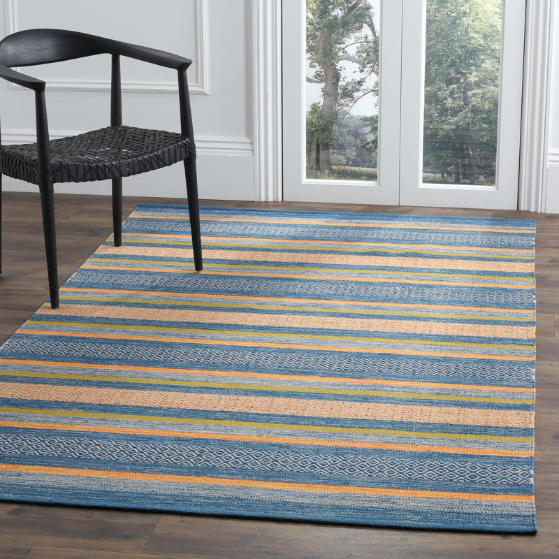 Gaillard Hand Woven Cotton Striped Rug, Runner 2'6" x 10'