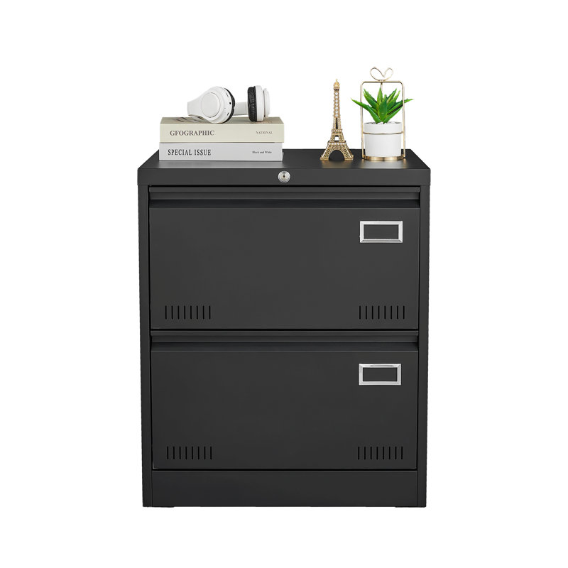 2 Drawer Lateral File Cabinet With Lock, Black Metal Vertical Filing Cabinet For Home Office, Fits Legal, Letter & A4 Size Files