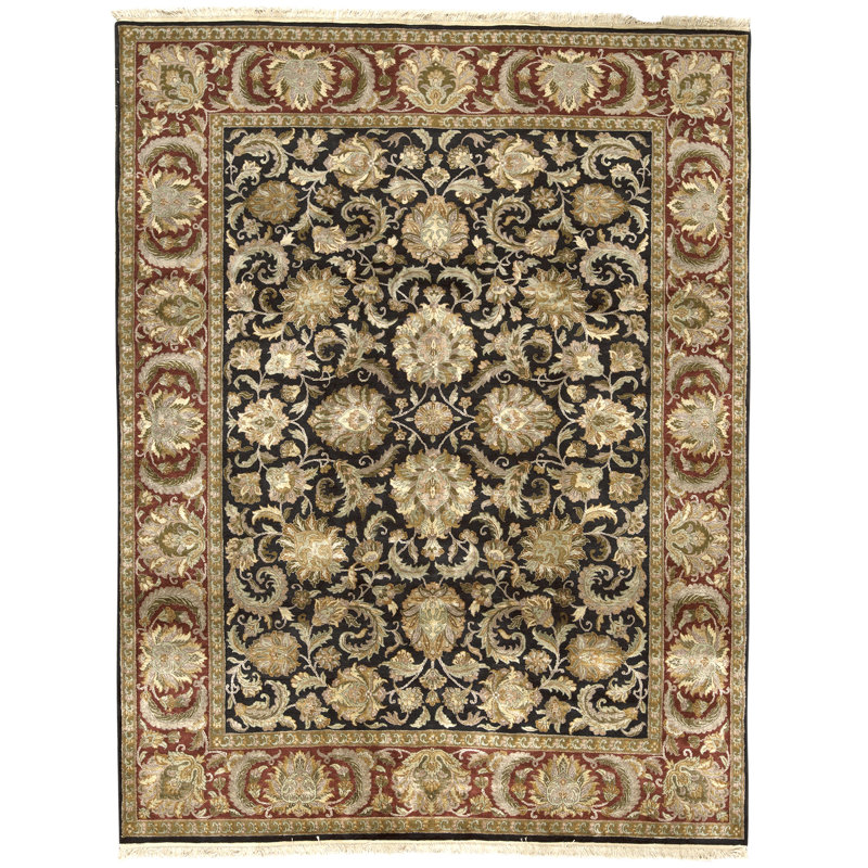 High-Quality Hand-Knotted Black And Red Area Rug