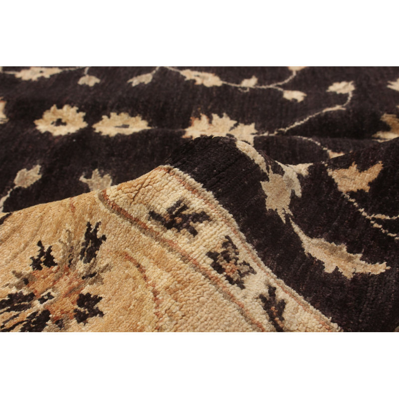 Tapis de zone en laine noir/beige 5 pi 7 po x 7 pi 9 po one-of-kind-noué la main Kali