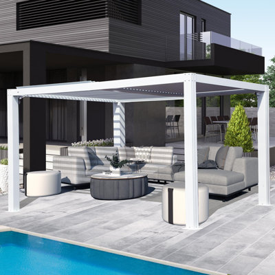Aluminum Pergola White Gazebo with Louvered Roof