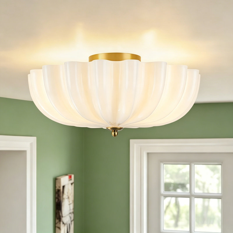Plafonnier semi-encastré 3 lumières, White, Brushed Brass