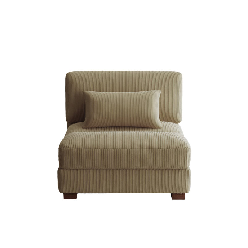Maelina Upholstered Camel Corduroy Armless Chair with Pillow Back, Single Chair Module Part For Sectional Sofa, Camel