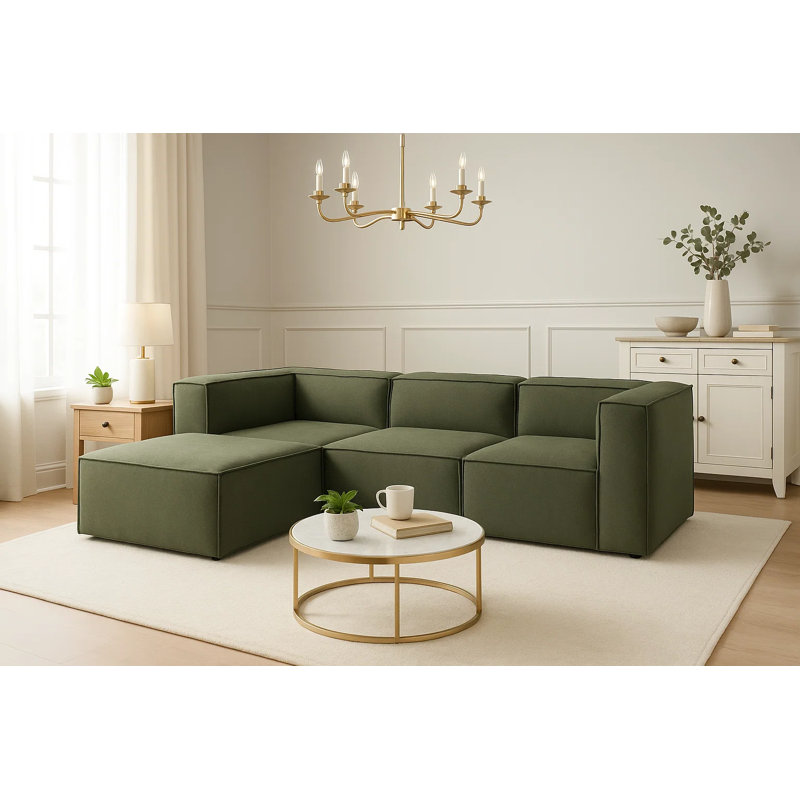 Canapé modulaire contemporain 106 po 106 pièces - 4 pièces canapé surdimensionné en chenille vert olive avec repose-pieds, 4