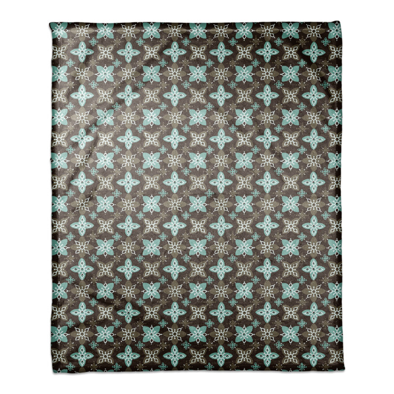 Jeté à motif floral , Bleu / Brun