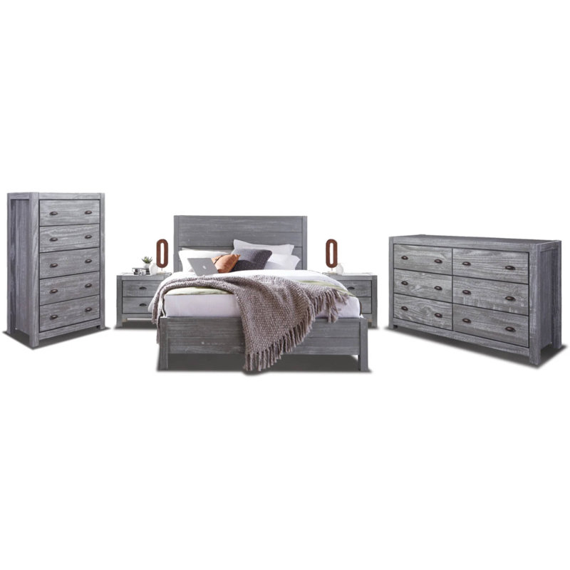 Montauk Bedroom Set (5-Piece), Brushed Gray, Twin