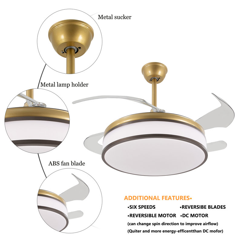 Ventilateur de plafond encastré 42 pouces avec télécommande, Blanc, bronze