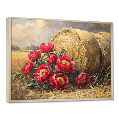 Country Charm pivoines près des balles de foin V - pivoines, art mural pour le salon