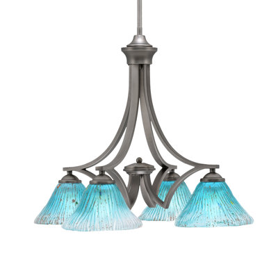 Zilo 4 Light Downlight Chandelier Shown With 7" Teal Crystal Glass