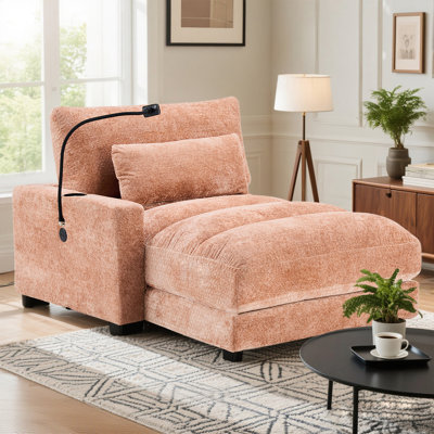 58" One Arm Upholstered Chaise Lounge Sofa With Chenille Tufted Design