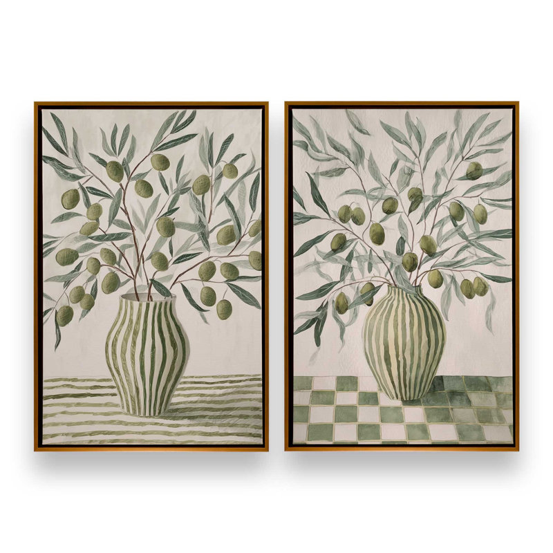 Ensemble méditerranéen de 2 impressions, 18 po x 12 po, Cadre flottant doré poli