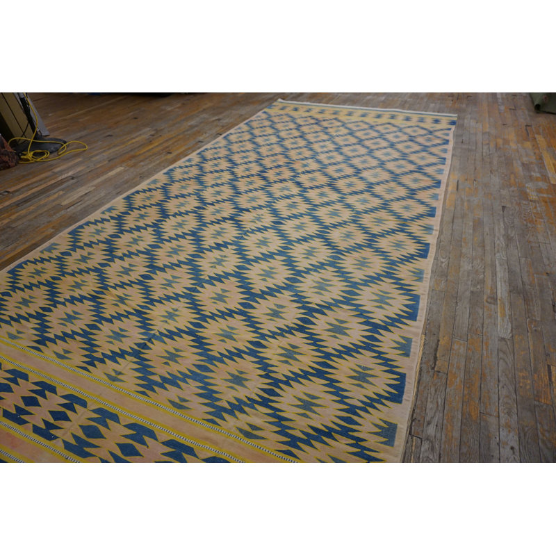 Tribal Geometric Kilim Design Antique Indian Cotton Dhurrie Rug