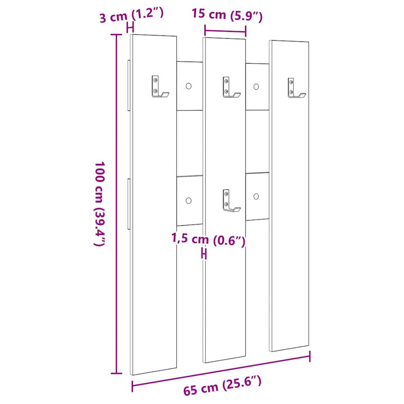 Wall-Mounted Coat Rack 65 X 3 X 100 Cm Engineered Wood, White