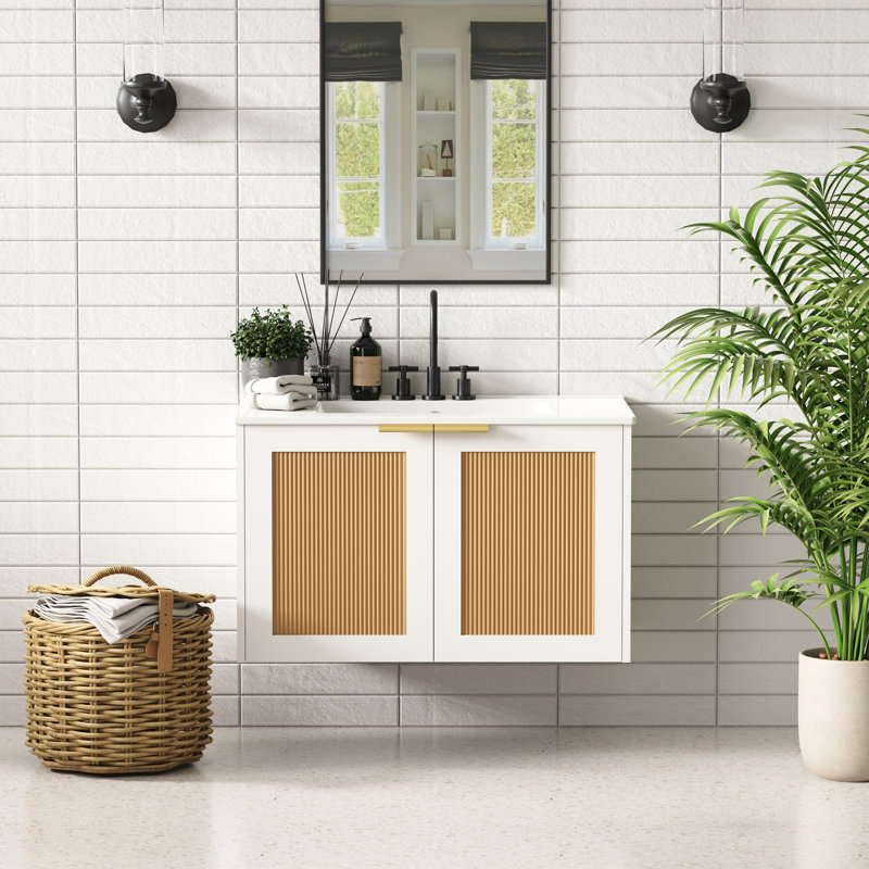 Meuble-lavabo de salle de bain autoportant de 30 po avec lavabo et armoire en bois massif entièrement assemblé