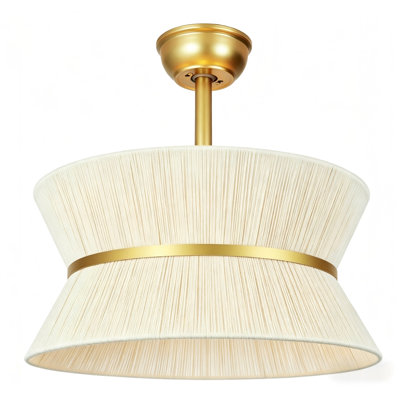 20" Boho Ceiling Fan Light with Remote Control, Hand Woven Rope Downrod Mount Fan Light for Bedroom, Living Room, Kitchen