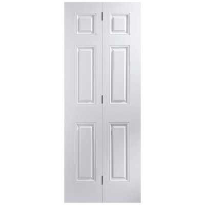 Paneled Manufactured Wood Hollow Primed Textured 6-Panel Bi-fold Door - 30 x 80