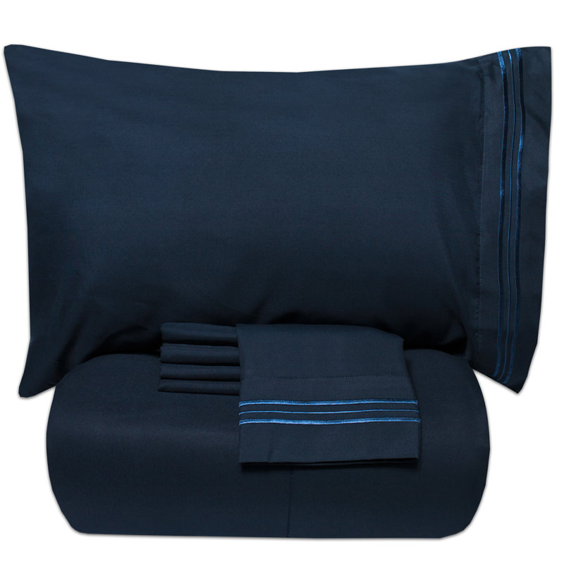 Navy Twin XL Reversible Microfiber Bed in a Bag Set