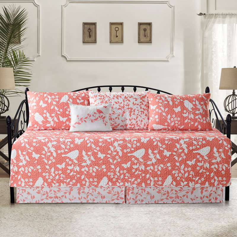 6 Piece Birdsong Daybed Bedspread Set, Coral