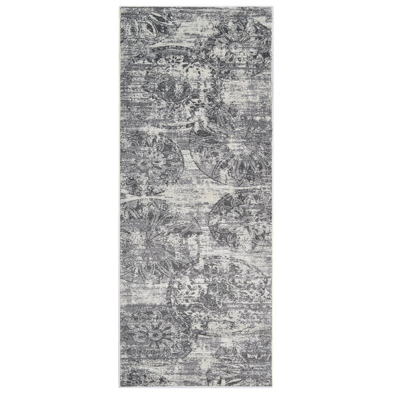 Bicknell Machine-Woven Heatset Polypropylene Area Rug - Silver & Ivory | Contemporary Design, Runner 3'2" x 10'