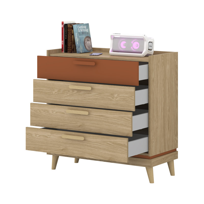 Holladay 90cm W 4 - Drawer Chest of Drawers, Beige/Orange
