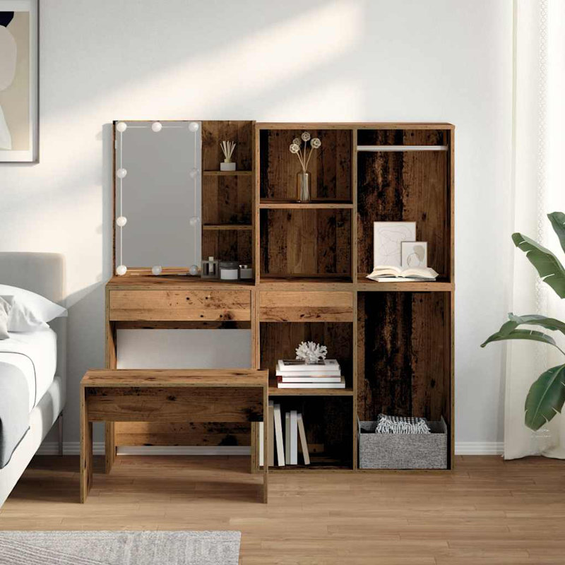 Rosilind Dressing Table with Mirror, Old Wood