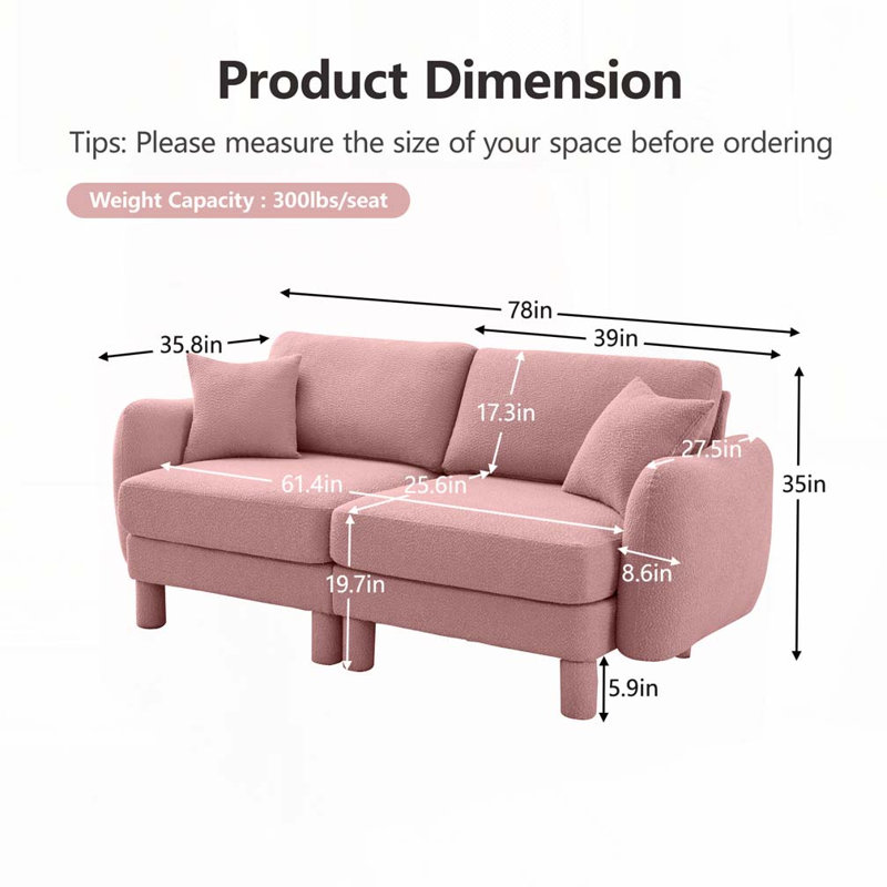 Canapé 3 places en tissu Boucle incluant 3 coussins, 3, Beige, H 35 po x l 109,4 po x P 35,8 po