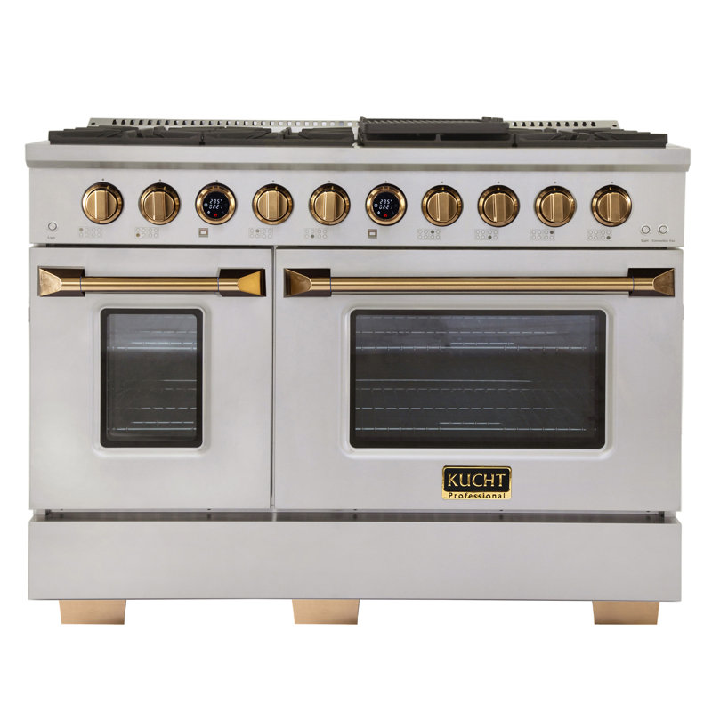 48 in. 6.7 cu. ft. Dual Fuel Range in Stainless Steel with Gold Accents and Kucht Horus Thermostat, Liquid Propane