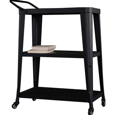 3 - Tiered Black Industrial Dining Cart With Swivel Wheels And Handle, All Metal For Room Or Party, 33.7"H X 23.8"W 13.8"D, Assembly Required In Build, Suitable Kitchen Room,