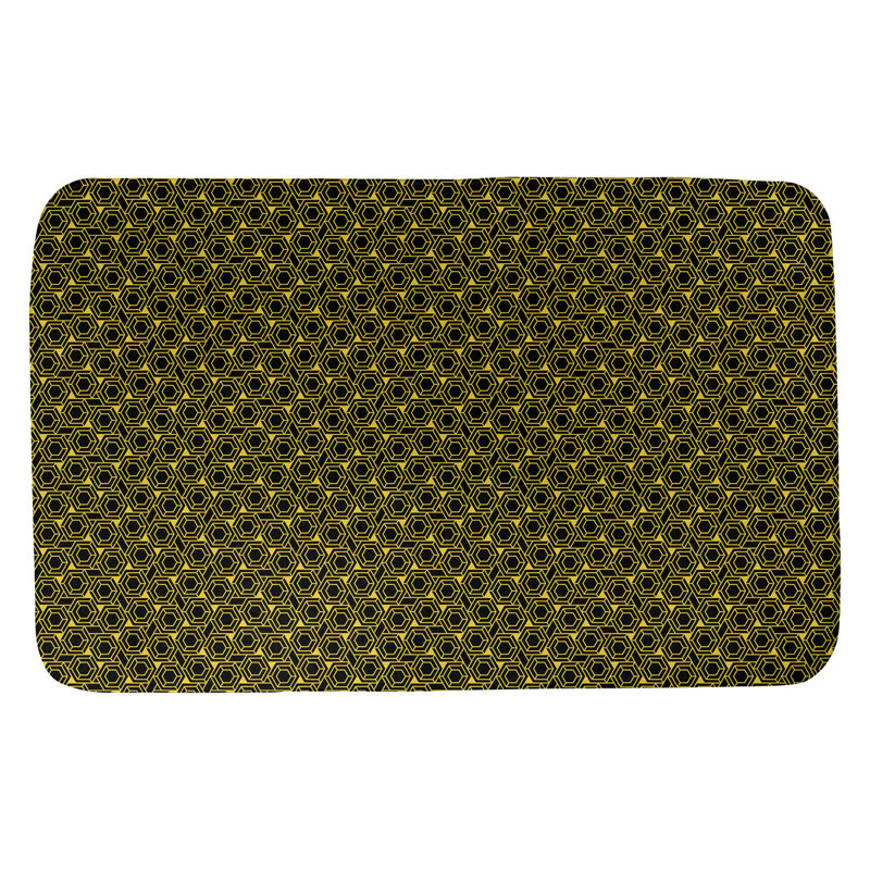 Tapis pour salle de bain en treillis katelyn elizabeth Avicia, l 17 po x L 24 po, Jaune / Noir