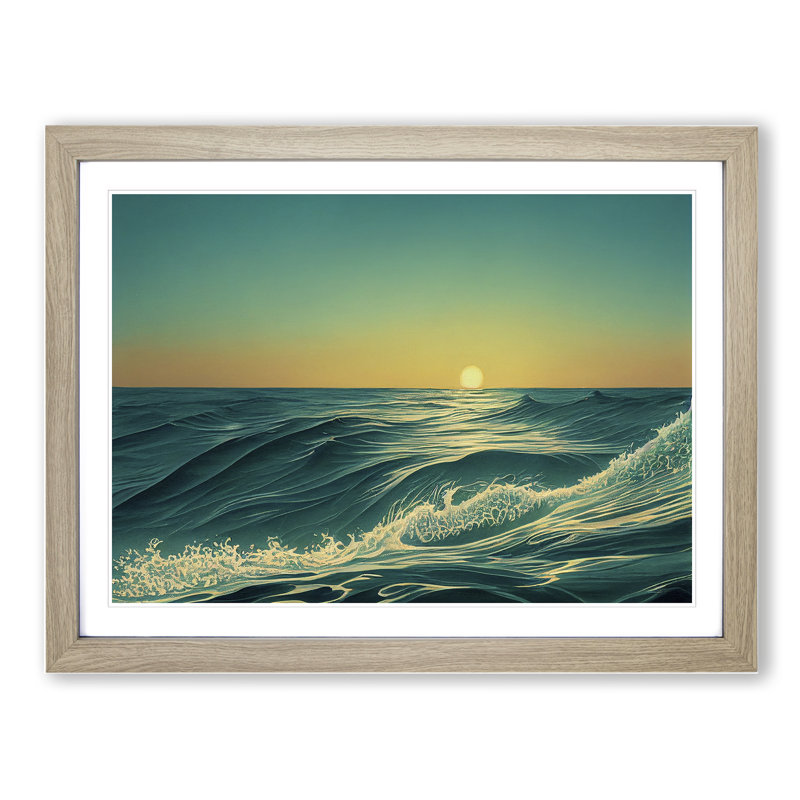XH1022-6439X Ocean at Sunrise 1 Piece Single Picture Frame Wall Art, 25cm H x 34cm W x 2cm D, Oak