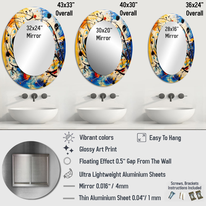 All That Jazz Colorful Joy IV - Modern Oval Wall Mirror, 40" x 30"
