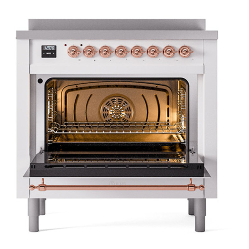 Cuisinière à induction 36 pouces avec 6 éléments à induction ILVE Nostalgie II Series (porte en verre), RAL / cuivre