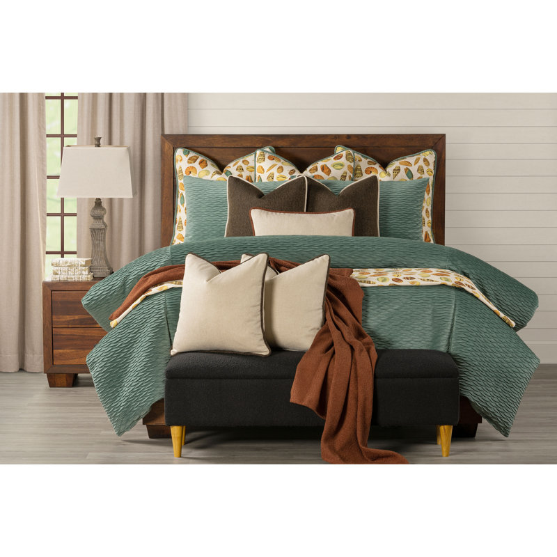 Pleated Velvet Seafoam Green Duvet Cover Set, Full Duvet Cover + 2 Standard Shams